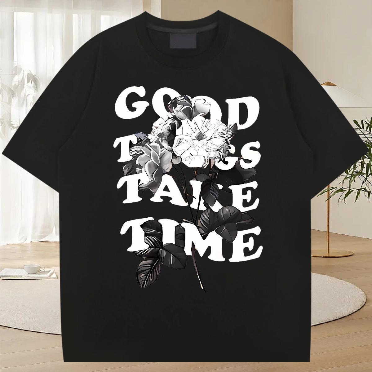 Free Shipping Mens Tshirts Street Wear 230g 100% Cotton Graphic Breathable Crew Neck flower T Shirts Men Classic Casual Tops Shirt