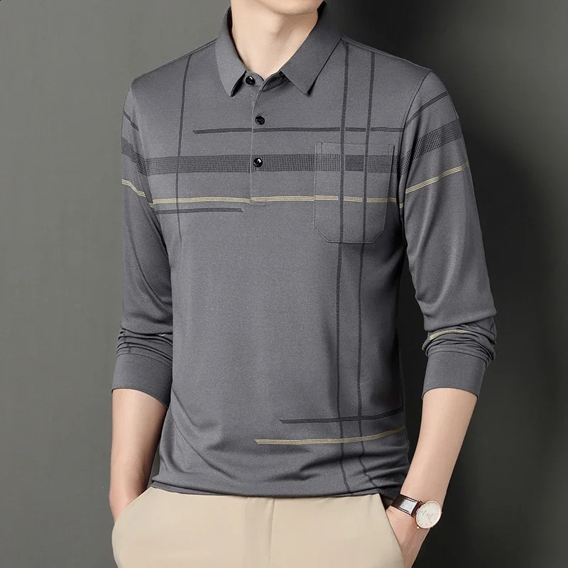 Autumn Mens Polo Shirt Casual Long Sleeve Polo Neck T-shirt Mens Shirts 240820