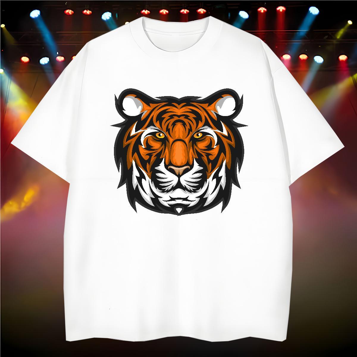 Brand tiger T-Shirts for Men Summer Casual Men Tshirts 230g 100% Cotton 2024 New Crew Neck Breathable Custom Anime Polos