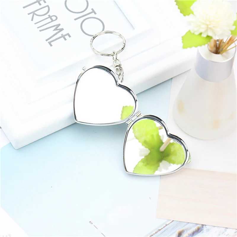 Round Heart Oval Square Shape Double Sided Cosmetic Mirror Metal Folding Keychain Makeup Mini Mirror Y240819