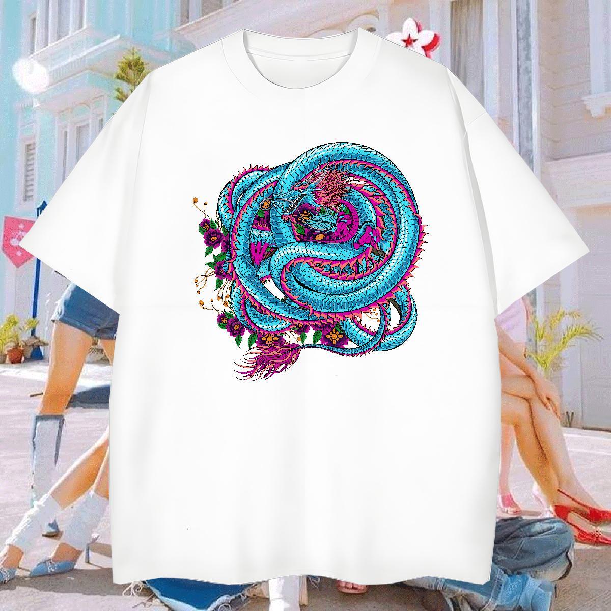 Men T Shirts 230g Pure Cotton dragon Hip Hop O-Neck Short Sleeve Oversized 3XL 4XL Tshirt for Man Woman Brand TOP Quality Polos