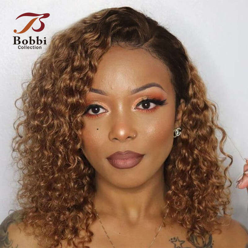 13X4 Front Wig Jerry Curly Human Hair Wigs For Women Ombre 1B 30 Ginger Brown Pre Plucked Transparent Lace Closure Bobbi