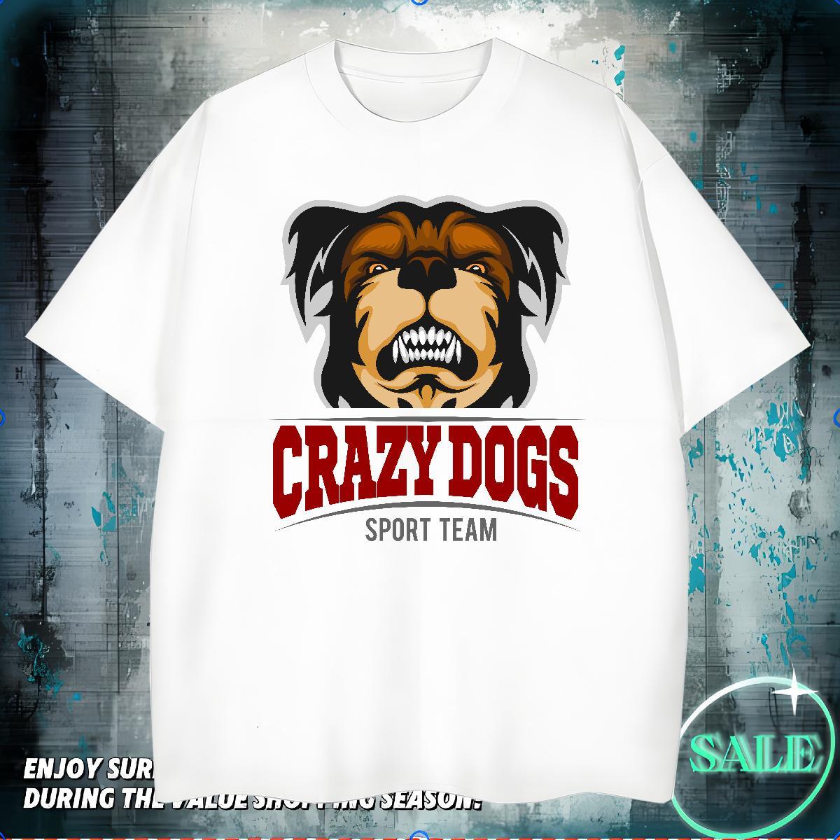 Classic Couples T Shirts crazy dog Beach 230g 100% Cotton Top Tees Breathable Soft Unisex T Shirts Men Custom Print Plus Size