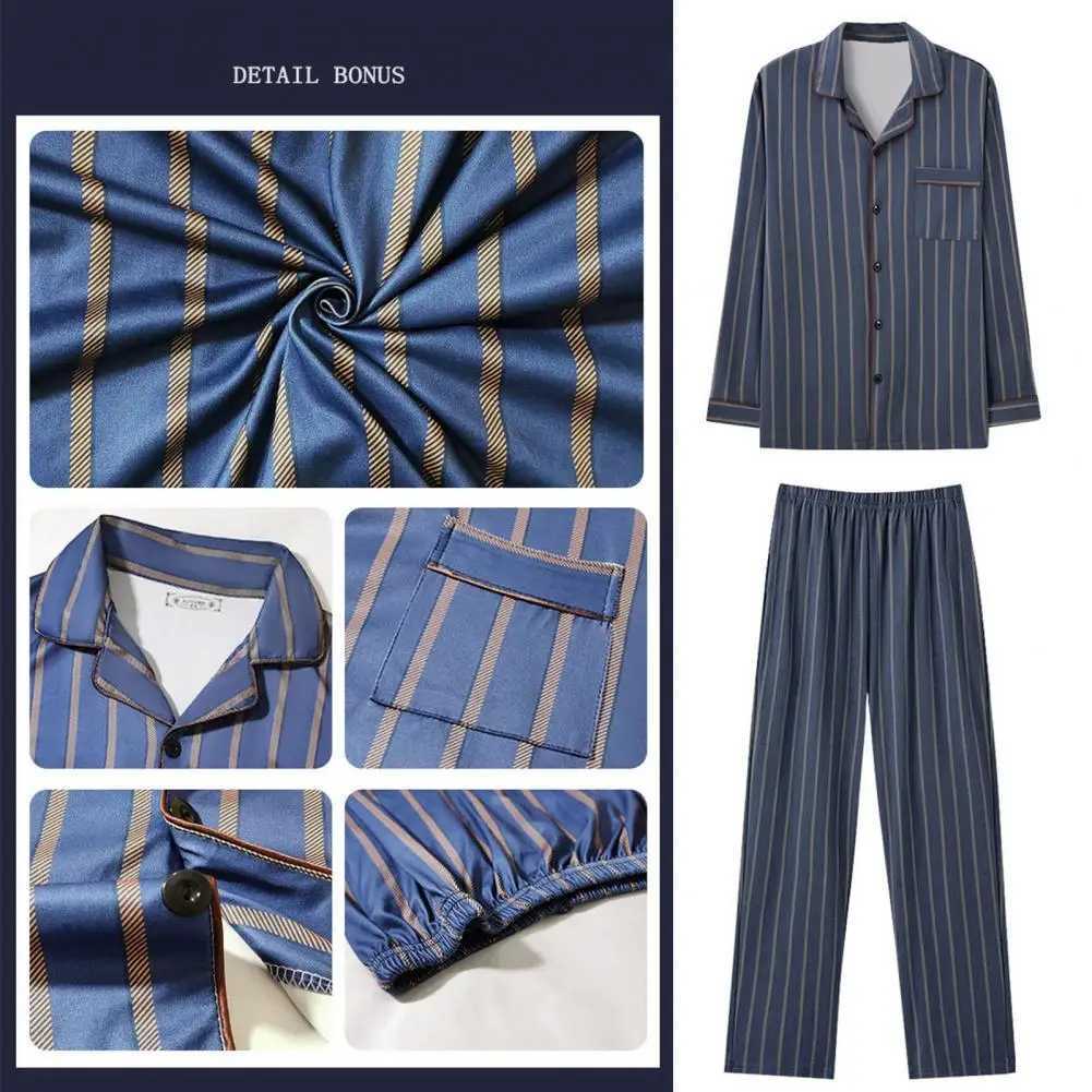 Long sleeved printed family lounge clothing fashionable mens spring/autumn pajamas set with lapel long sleevesW240719