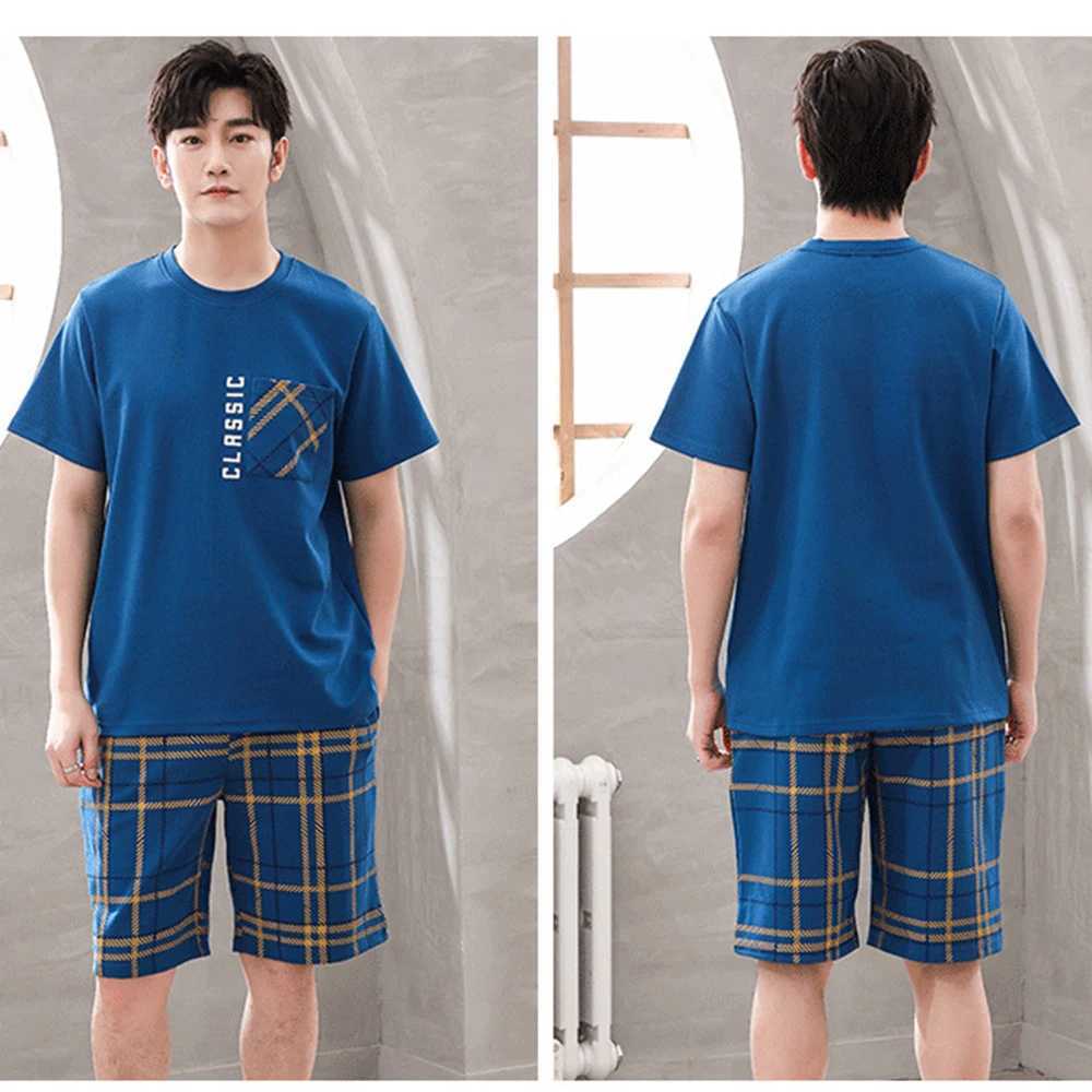 Trendyol Print Mens Plain Sleepwear Summer Cotton Thin Mens Sleepwear Hombre Set Tight Comfortable SleepwearW240719