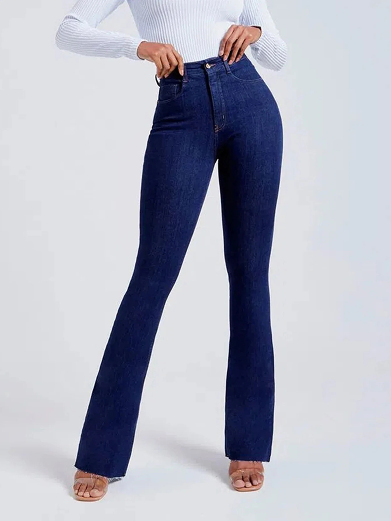Solid Color Butt Lifting Flare Jeans For Women Vintage Stretchy Zip Up Bootcut Pants Womens Denim Jeans Clothing 240820