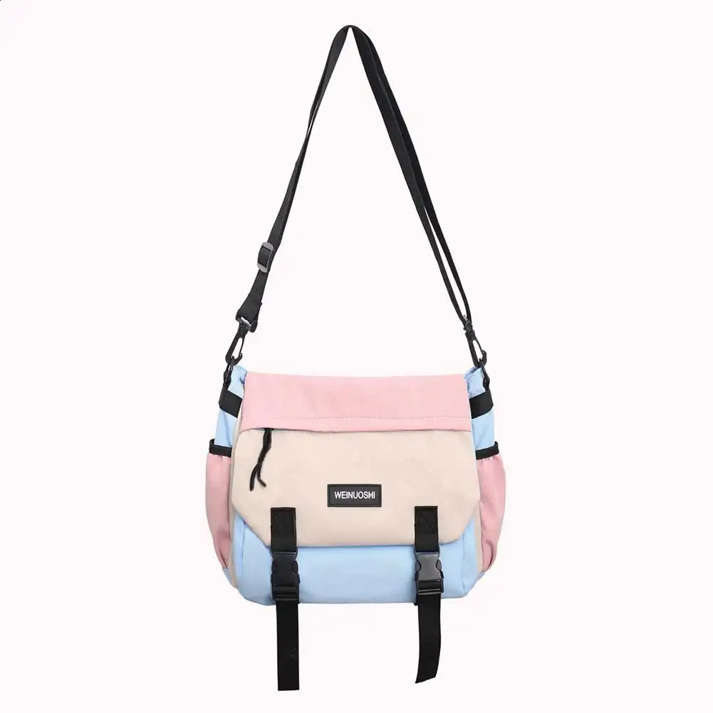 Unisex Flap Crossbody Bag Large Capacity Casual Shoulder Bag Contrast Color Nylon Satchel Bag for College Travel Business 240819