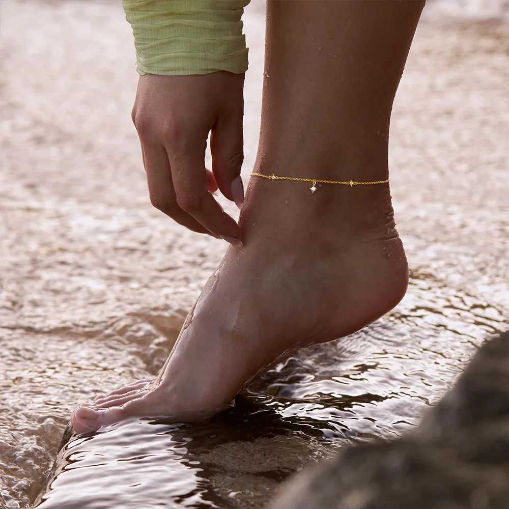 ROXI 925 sterling silver smooth octagonal star stacked ankle bracelet suitable for womens outdoor beach ankle chain boutique jewelry tobilleras W24081