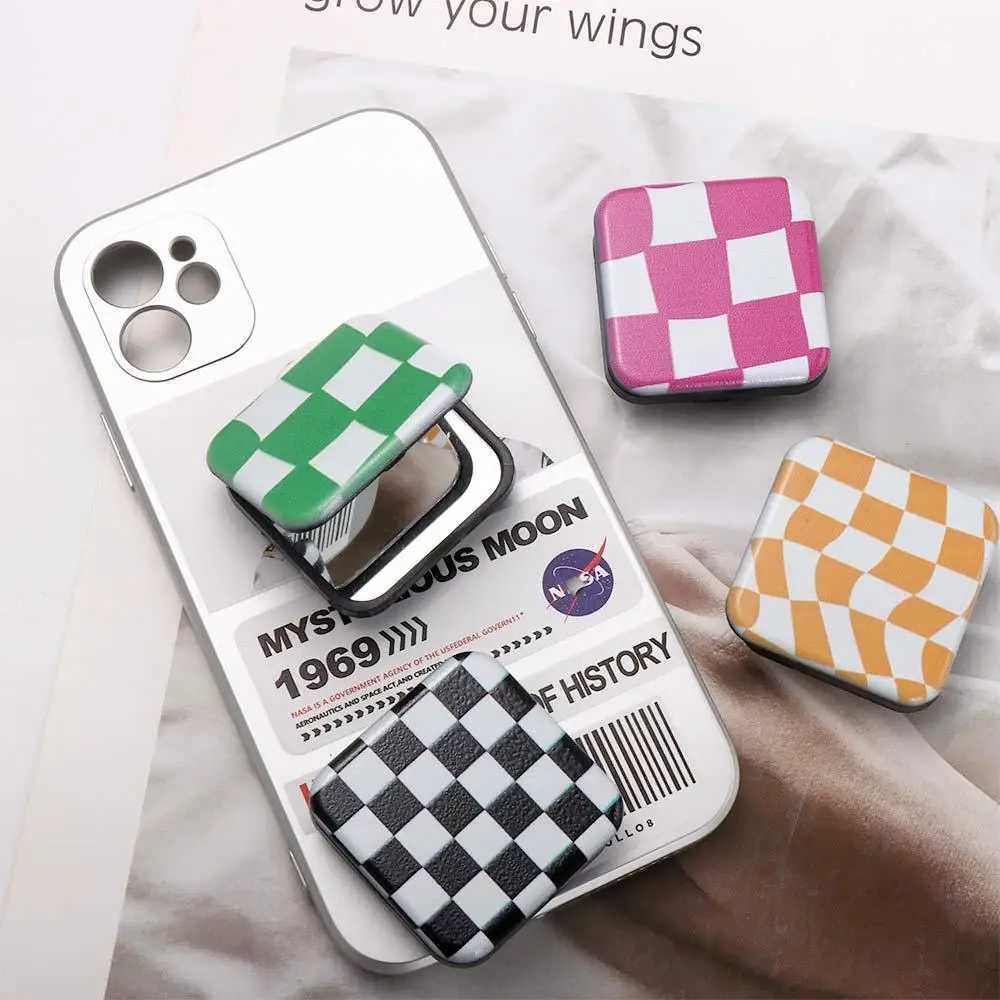 Women Girls Compact Mirror Accessories Folding Phone Bracket Makeup Mirror Phone Stand Holder Cosmetic Mirror Plaid Mirror Y240819