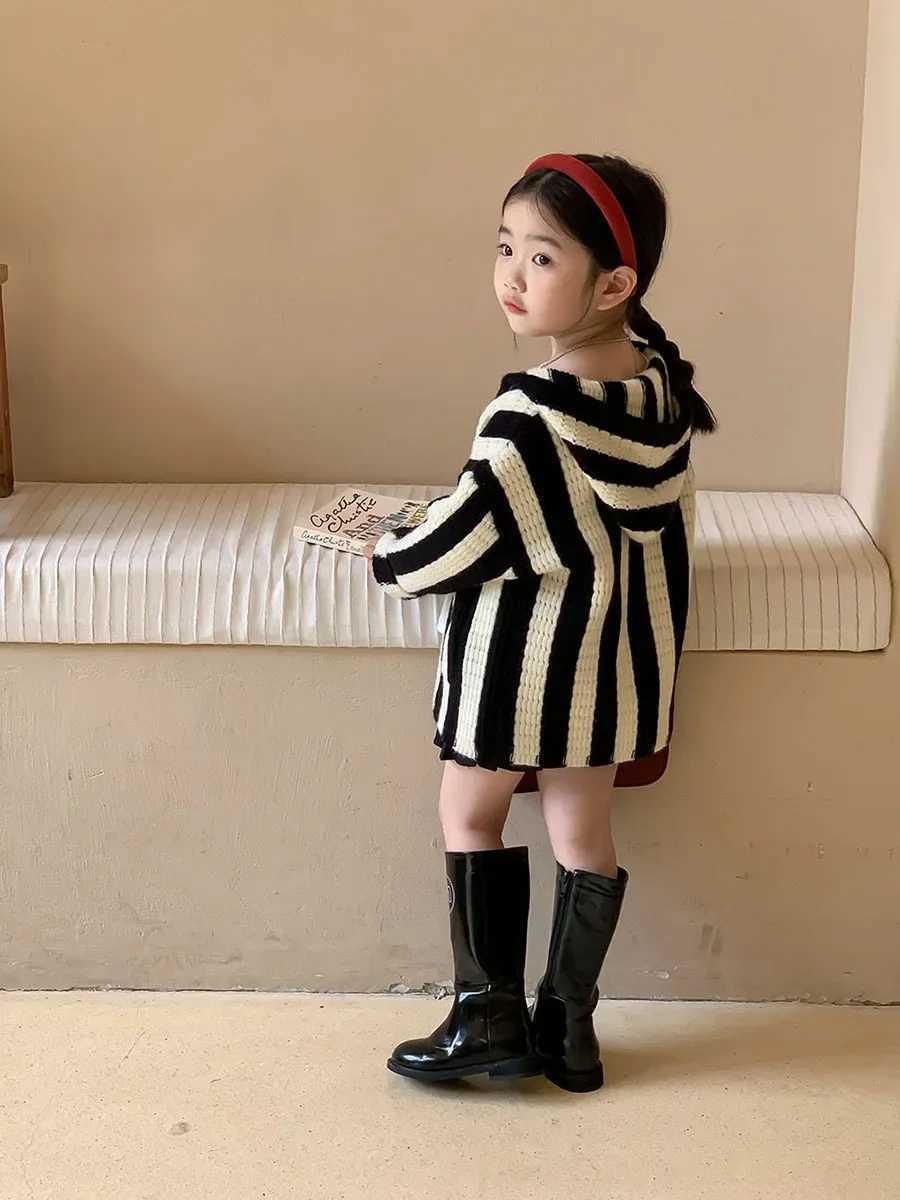 Hooded Sweater Girls Coat Lovely 2023 Spring Autumn New Korean Version Striped Casual All-match Hooded Kids Tops for GirlsXJ240819