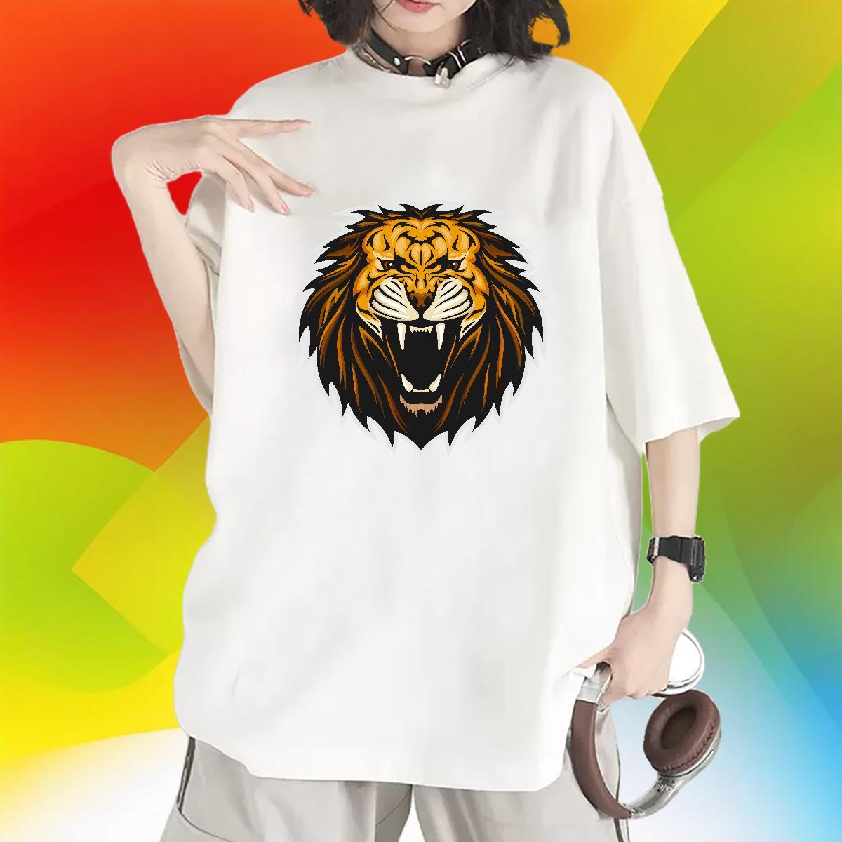 Stylist Unisex Tshirts Daily Wear Breathable Crew Neck Tops Lady 230g Pure Cotton lion DIY Logo Womens T Shirts