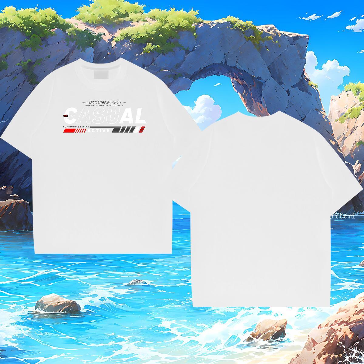 Wholesale letter 230g Pure Cotton Men Tops Tees Beach Crew Neck Breathable T Shirts Men DIY Customized DIY Logo Oversized Clothings