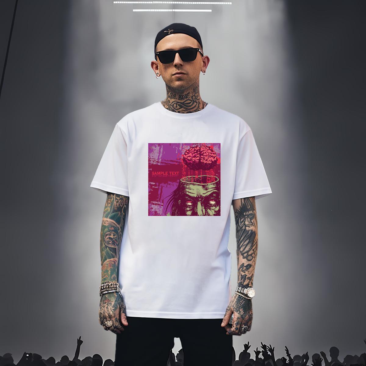 T Shirt For Man 100% Cotton 230g scary Hip Hop Short Sleeve O-Neck Custom Printed Men Tshirts Fashion Casual Classic Tee Shirt