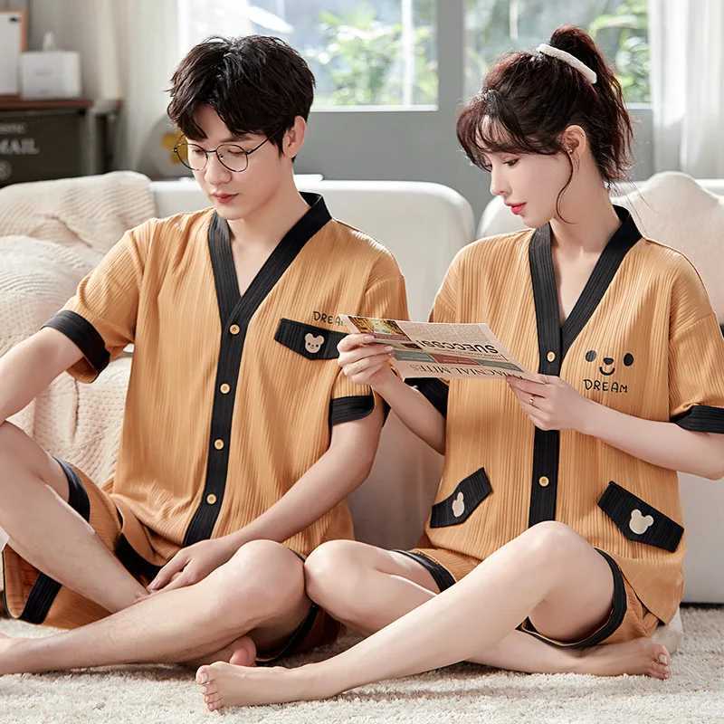 Summer couple pajamas set cartoon mens pajamas casual cotton short sleeved womens kimono pajamas mens unprinted pajamasW240719