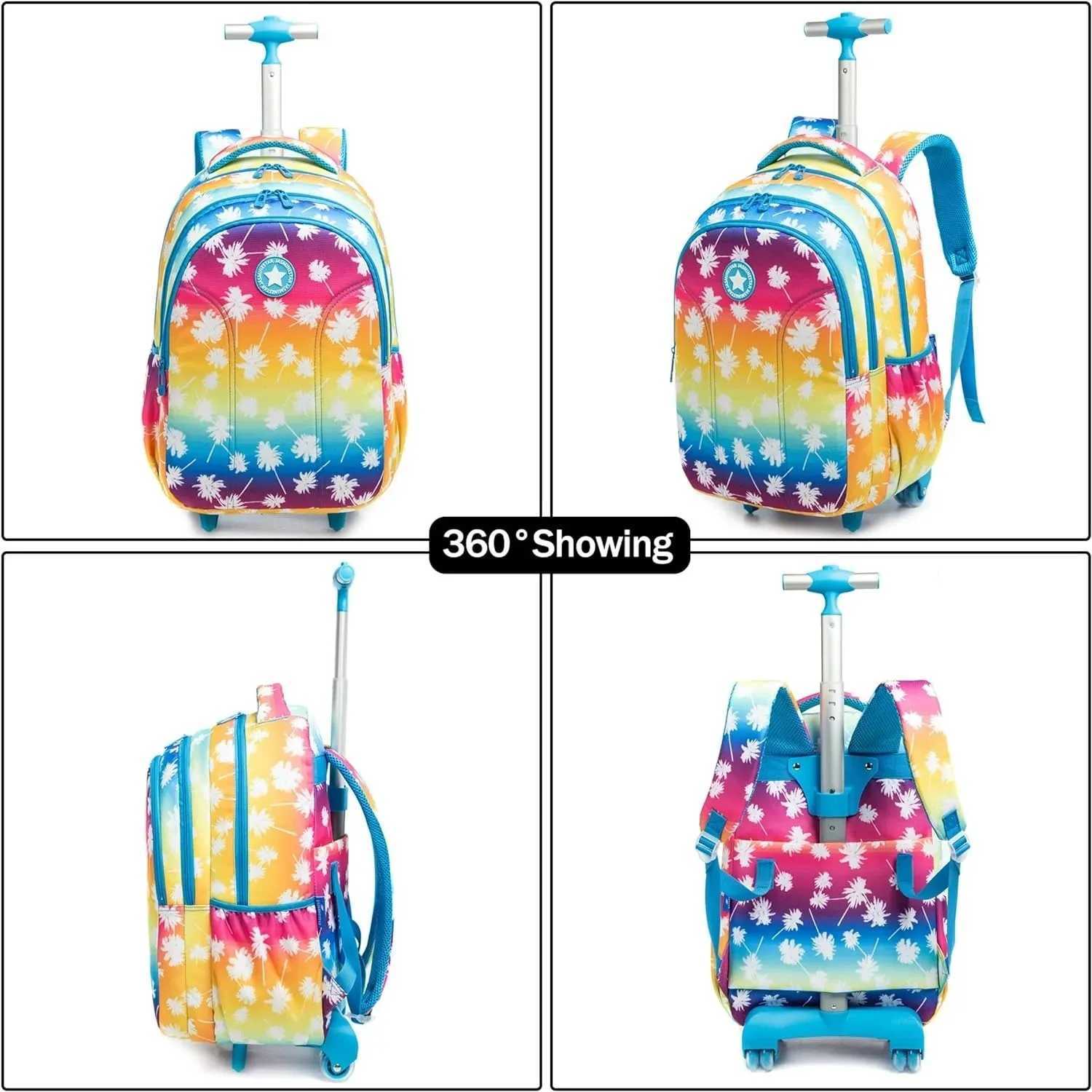 Childrens Wheeled Backpack Kids Bag Set with Food Bag School Backpack Girl with Wheels Rolling Backpack with School Wheels Y240820