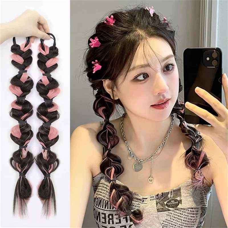 Bubble woven ponytail hair extension synthetic braided wig with elastic hair and hair suitable for girls W240817