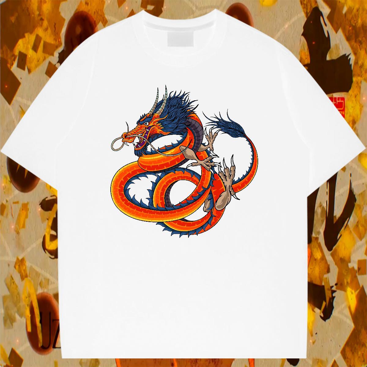 High Quality Tshirt for Man Woman Daily Wear 230g 100% Cotton Cartoon Print Breathable Short Sleeve dragon T Shirt For Man 2024 Polos