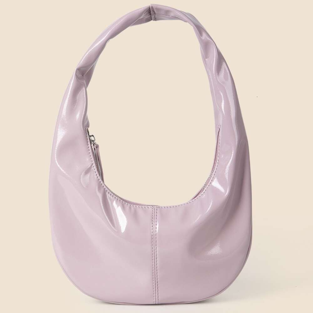 Personalized and fashionable cream colored patent shiny bread PU leather versatile Korean version hand-held armpit dumpling bag women's summer