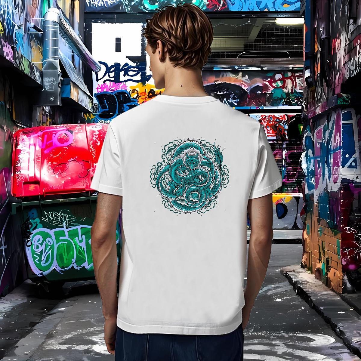 Mens T Shirts 100% Cotton 230g dragon Spring Summer Breathable Short Sleeve Plus Size Custom Men Clothes T-Shirt Fashion Cool Tees