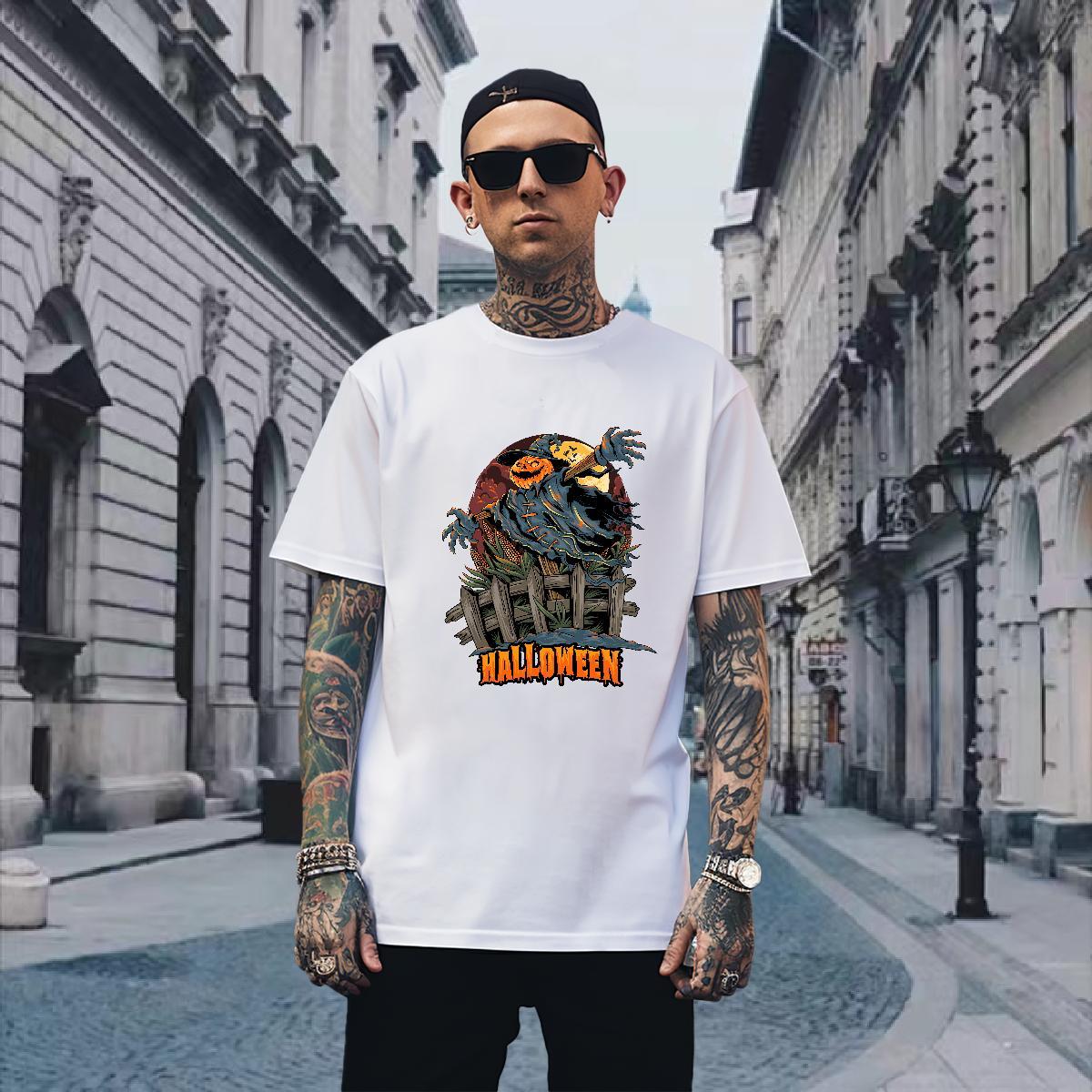Unisex T shirt scarecrow Breathable Short Sleeve Hip Hop Street DIY Printed 230g Pure Cotton Mens Tshirts Fashion Design Polos