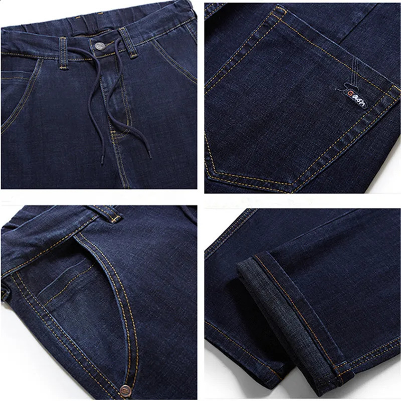 180KG Plus size mens jeans big 56 54 52 autumn thick straight waist dad elastic denim Trouser blue loose pants 240819