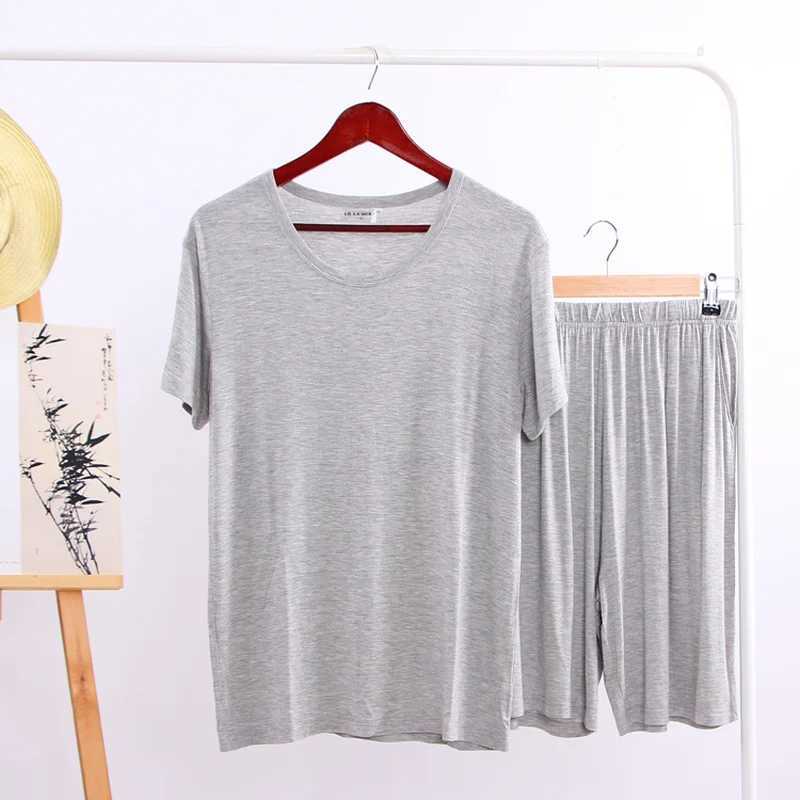 Summer Modal Pajama Set Thin Short sleeved T-shirt Short sleeved Mens Casual Set 2-piece V-neck Solid Color Home ClothesW240719
