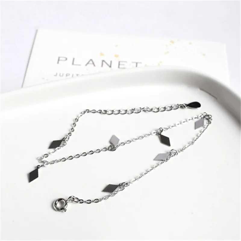 925 sterling silver simple diamond geometric pendant anklet for womens summer beach leisure jewelry accessories girlfriend gift W240815