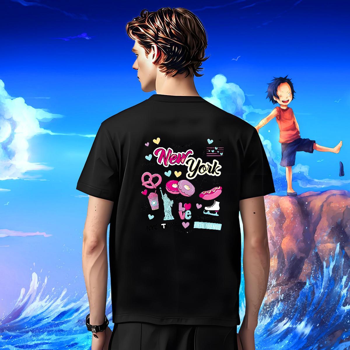 Cool Mens Tshirts Street wear Hip Hop 230g Pure Cotton DIY Breathable Crew Neck New York T Shirts Men Stylist Tops Shirt