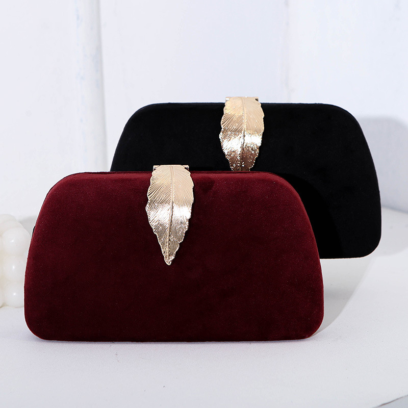 New Fashionable Evening Package Velvet Metal Leaf Dress Paired with Banquet Handbag Small Square Bag for Women