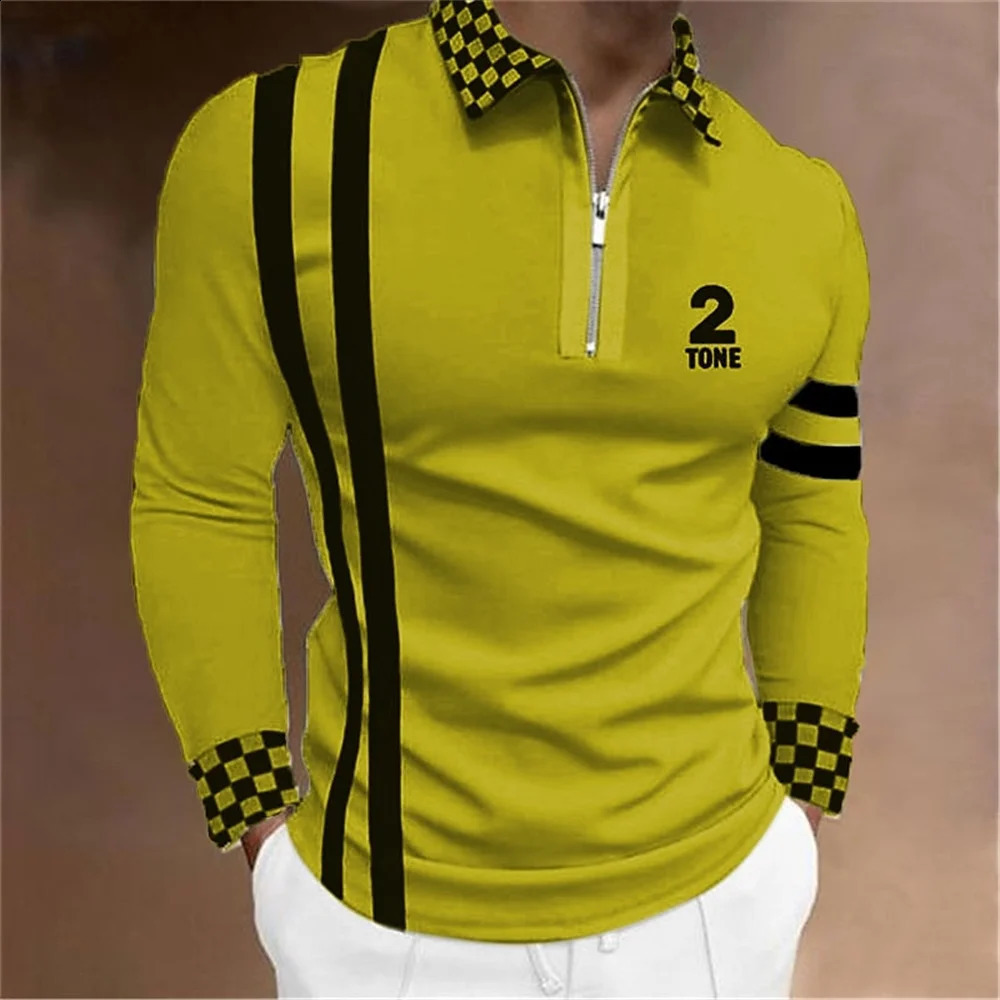 Fashion Men Long Sleeve Zipper Polo Shhirt Abstract Appare Men Casual Large Size Lapel Print Polo Shirt S-5XL . 240820