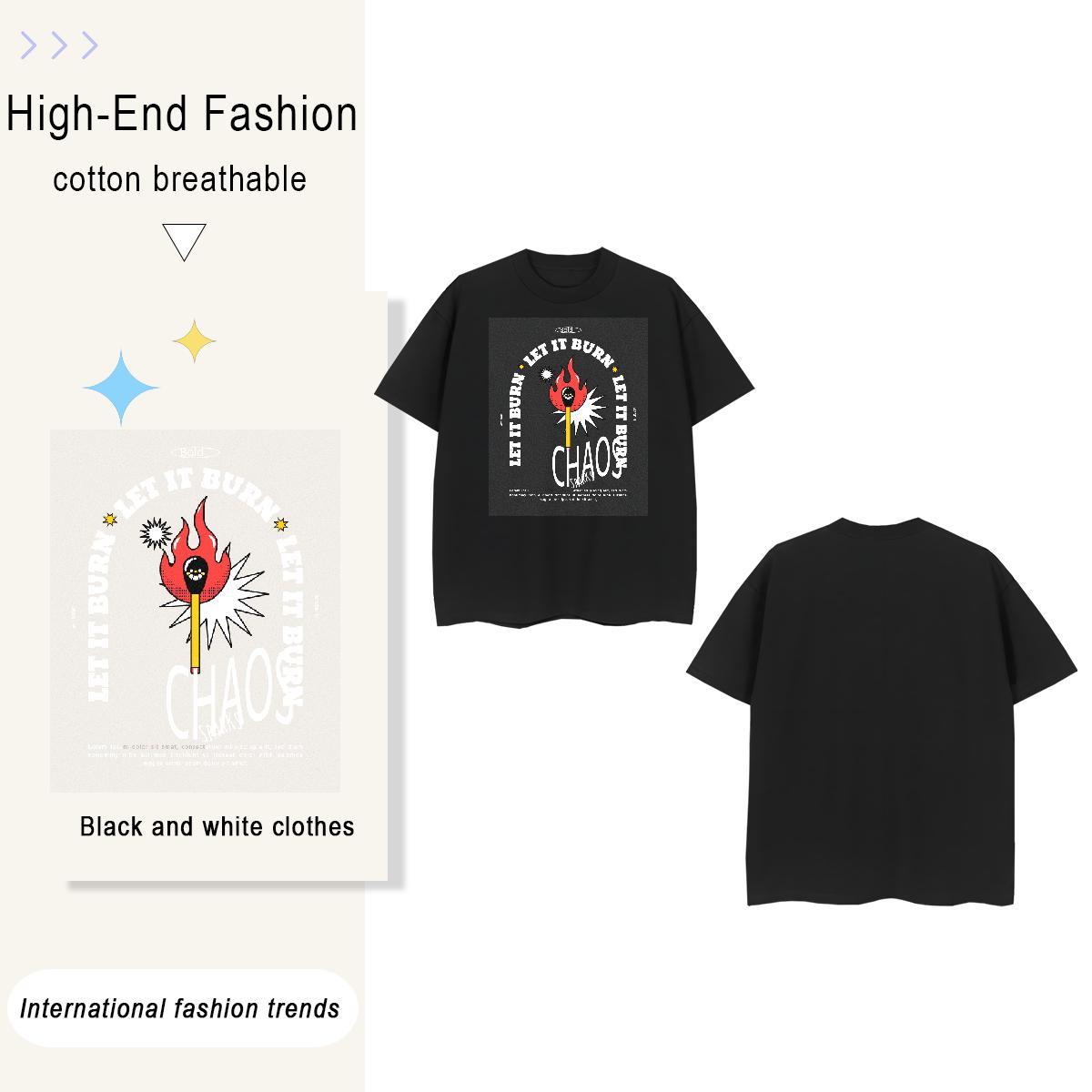 Designer fire 100% Cotton 230g Men Clothes T-Shirt Outdoor Pure Cotton T-Shirts for Men Designer Fashion DIY Wear