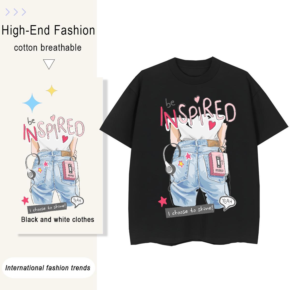 Loose Fit letter 100% Cotton 230g Tshirt for Man Woman Casual Beach Breathable Crew Neck T Shirt For Man 2024 Custom Anime Tops