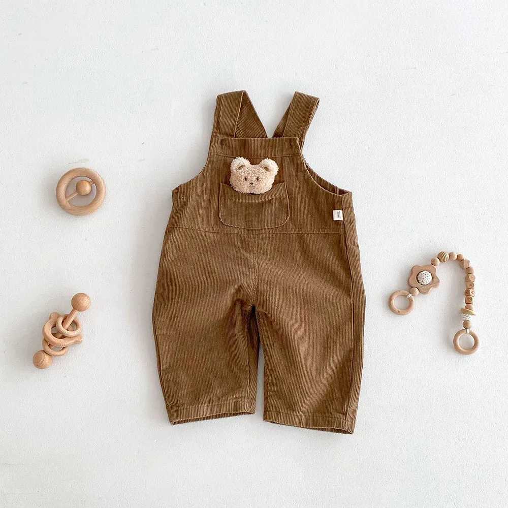 Milancel 1-5Y Autumn Childrens Clothing Bear Coat Corduroy jumpsuit Loose Style Girls Pants W240806