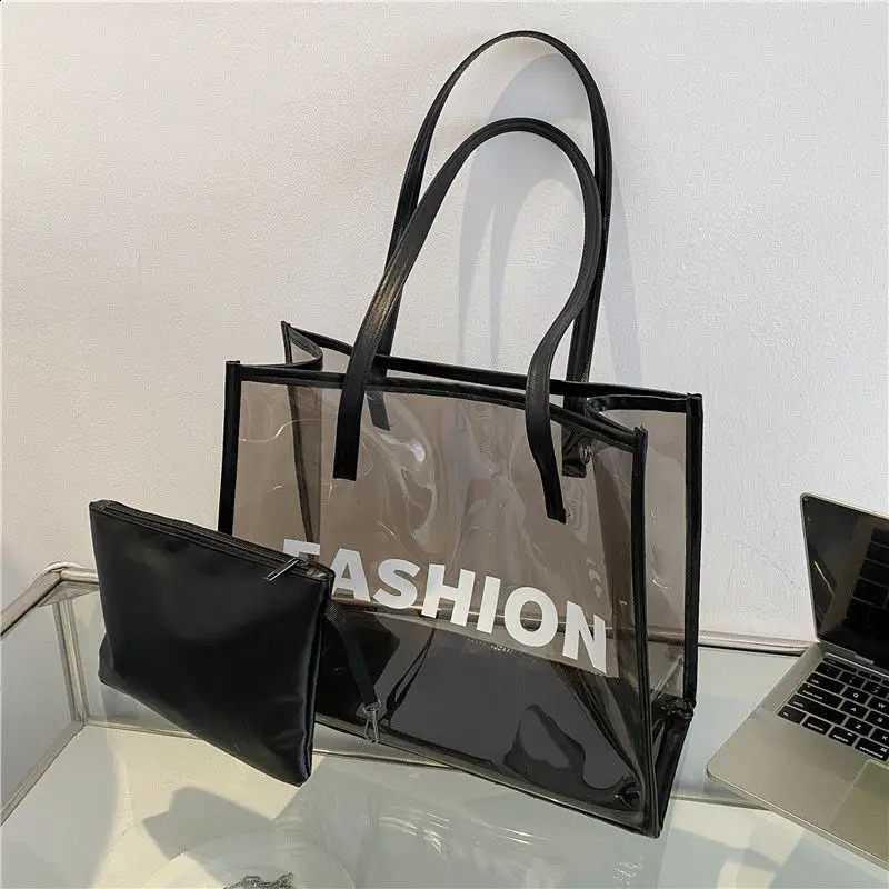 s Womens Tote Bag Fashion Transparent Jelly Yellow Green Composite Bag High Capacity Storage Street Handbag 240819