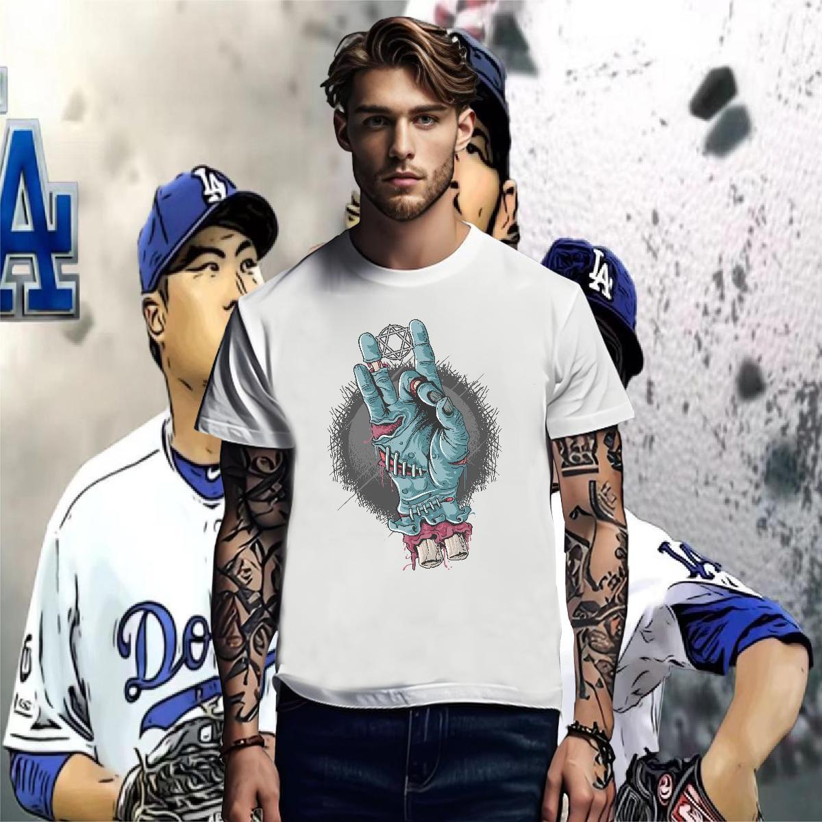 Fashion Design Men Tees hand Sport 230g Cotton Clothes Breathable Free Shipping T Shirt For Man Cartoon Printing L-4XL
