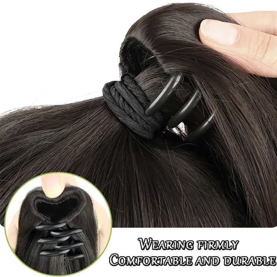 22 inch straight synthetic claw clip ponytail extension brown black synthetic ponytail wig with mini claw clip W240817