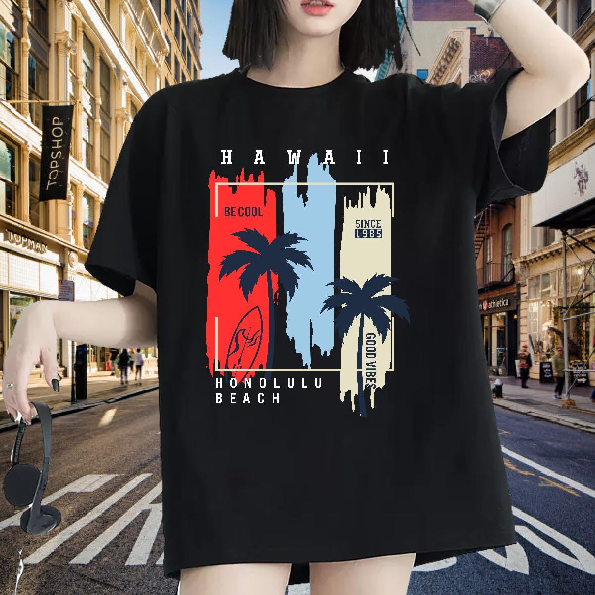 Fashion Couples T Shirts Casual Beach O-Neck Short Sleeve Tee Shirt Brand 230g 100% Cotton tree Anime Oversized Women T Shirts