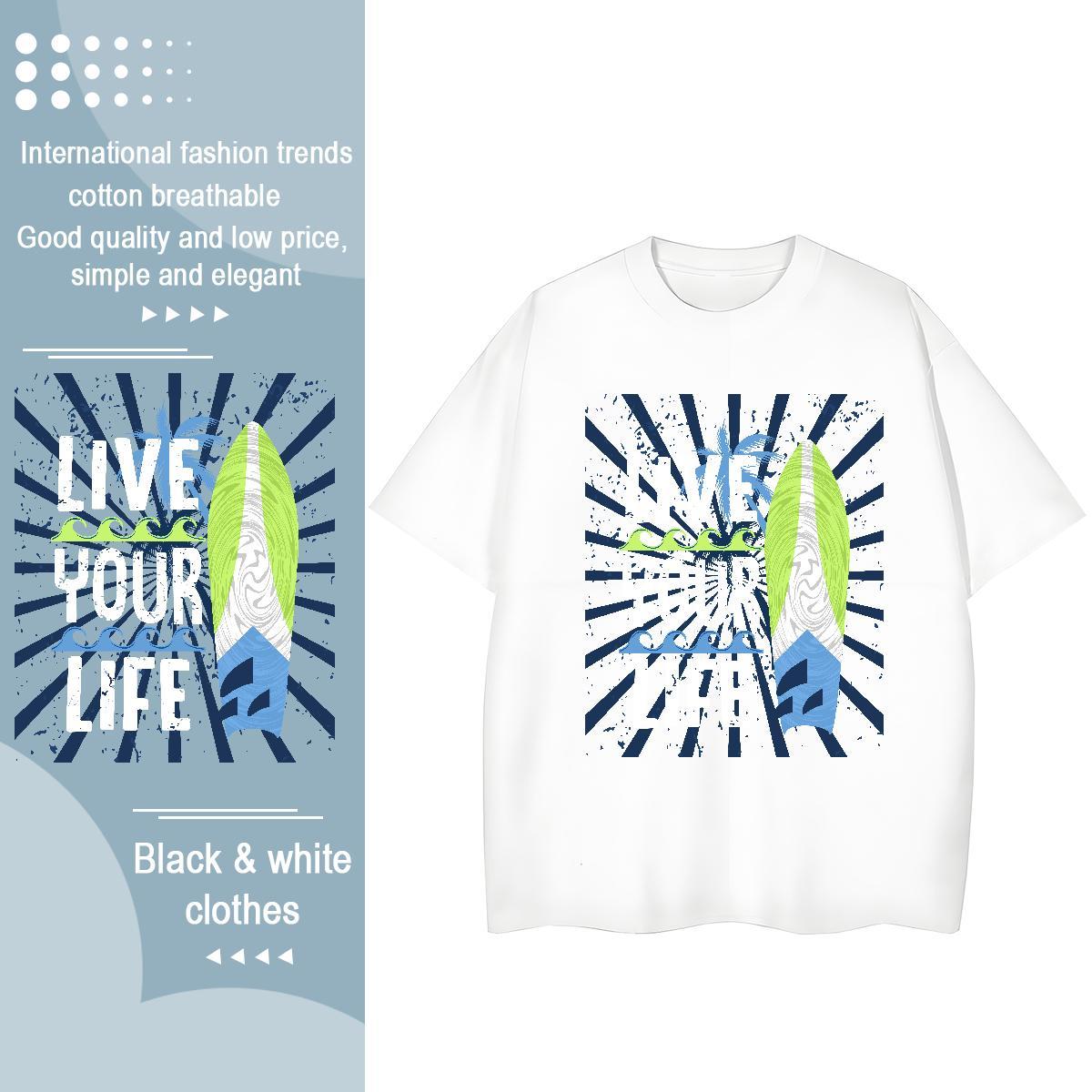 New Men Clothes T-Shirt tree Beach 230g Cotton Tops Tees Short Sleeve Soft Cool Mens T Shirts Custom Print Oversized