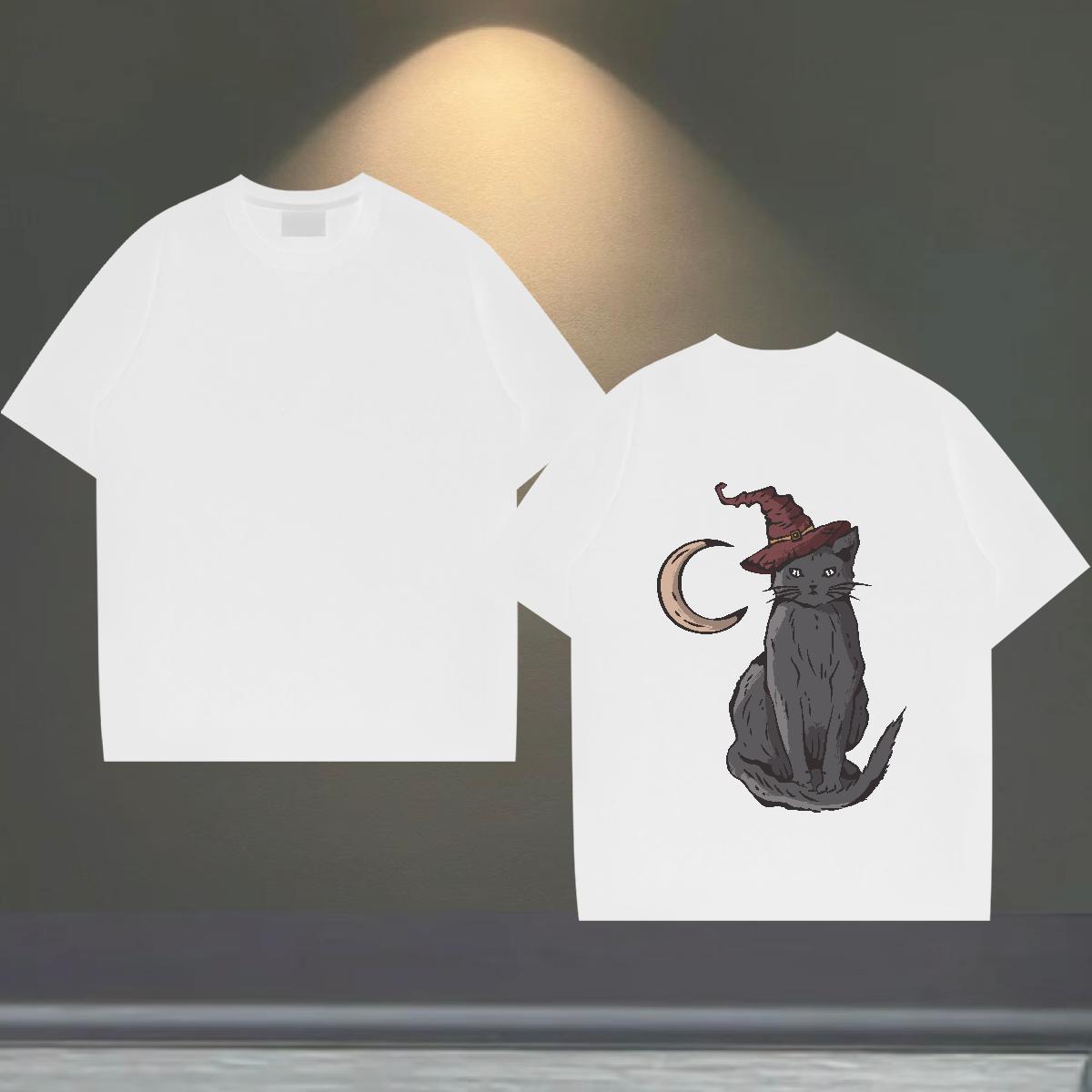 Fashion Design Men Tops Tees cat Outdoor 230g Pure Cotton Polos Breathable Short Sleeve Comfortable T Shirt For Man DIY Anime