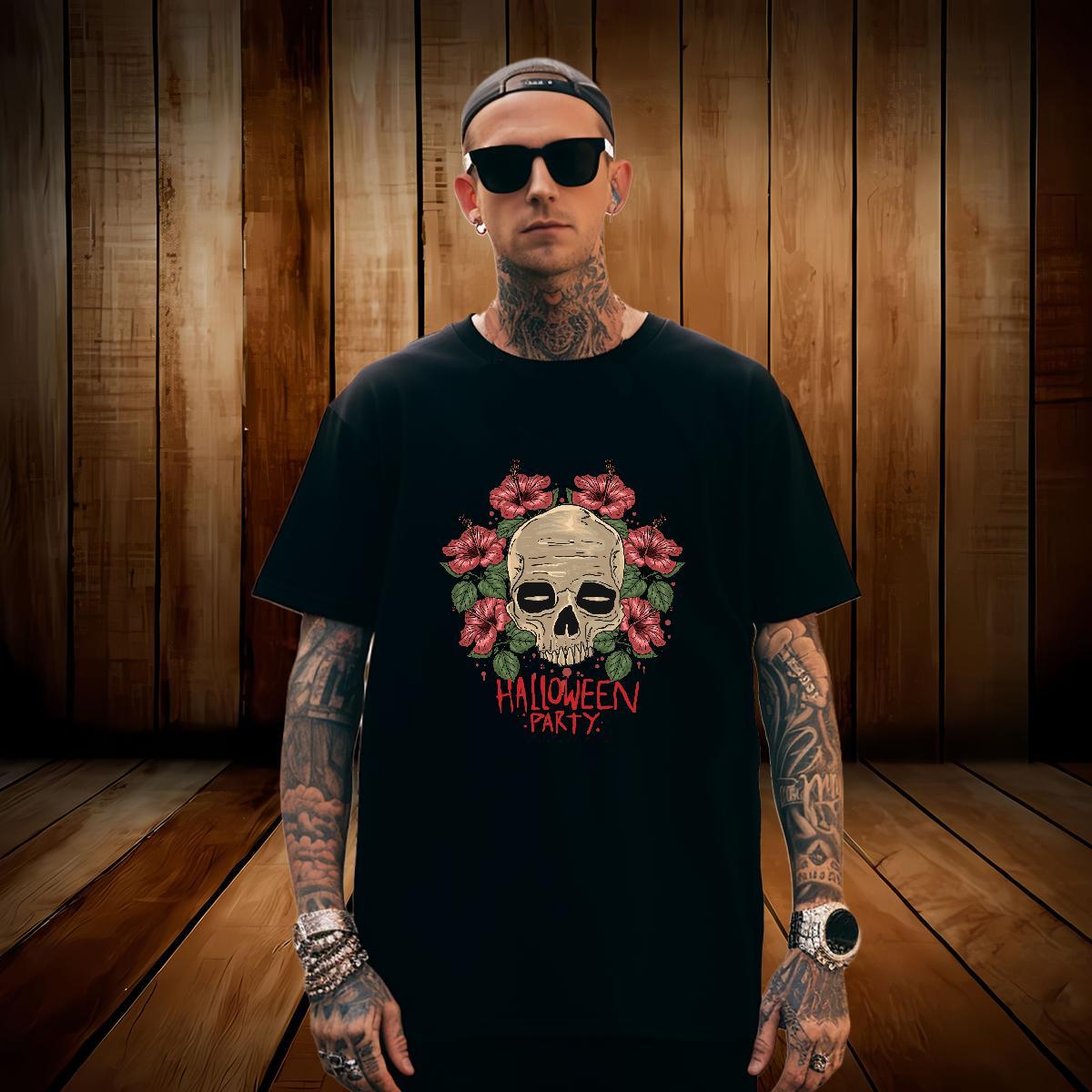 Loose T-Shirts skull Breathable Short Sleeve Spring Summer DIY Printed 230g Cotton Men Clothes T-Shirt 2024 Designer Clothings
