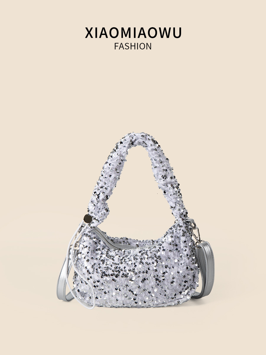 Fashion colored sequin crossbody bag for women in summer, blingbling shoulder bag, niche personality drawstring handbag