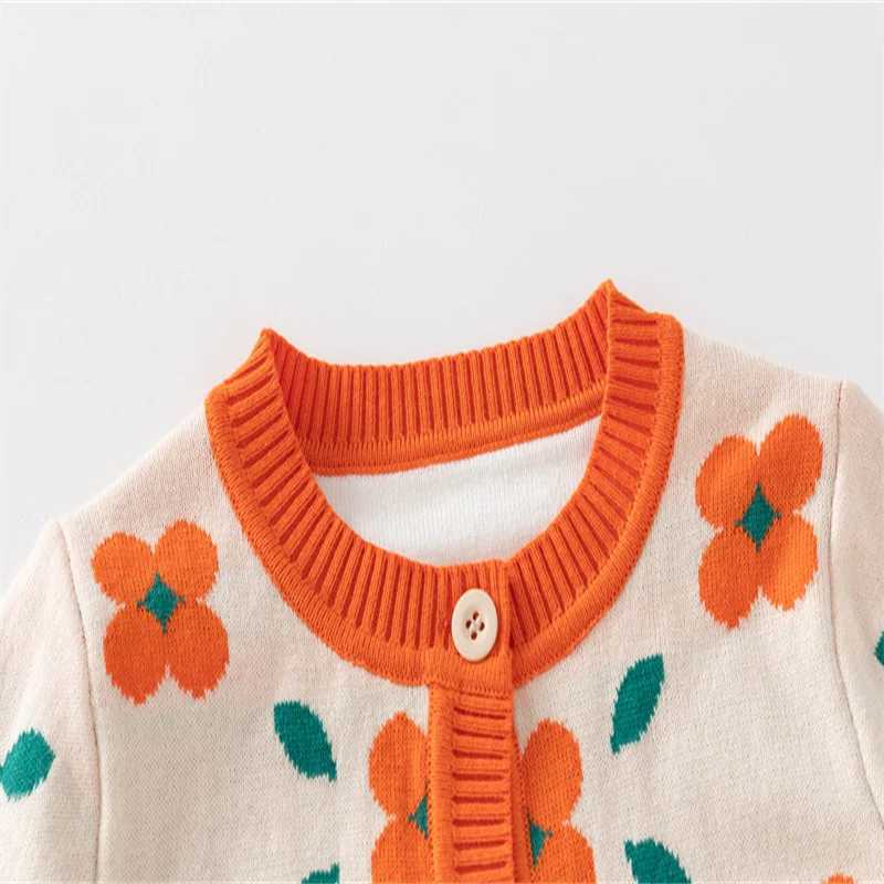 Jumping Meters 3-7T Autumn Winter Girls Sweater Orange Childrens Clothing Long Sleeve Button Baby Clothing W240820