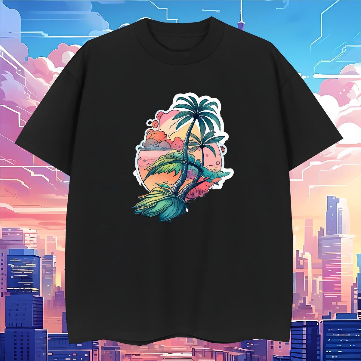 Free Shipping beach 230g Pure Cotton Men Tees Daily Outfit O Neck Short Sleeves Man T Shirts 2024 Summer Anime Print Tops Tees