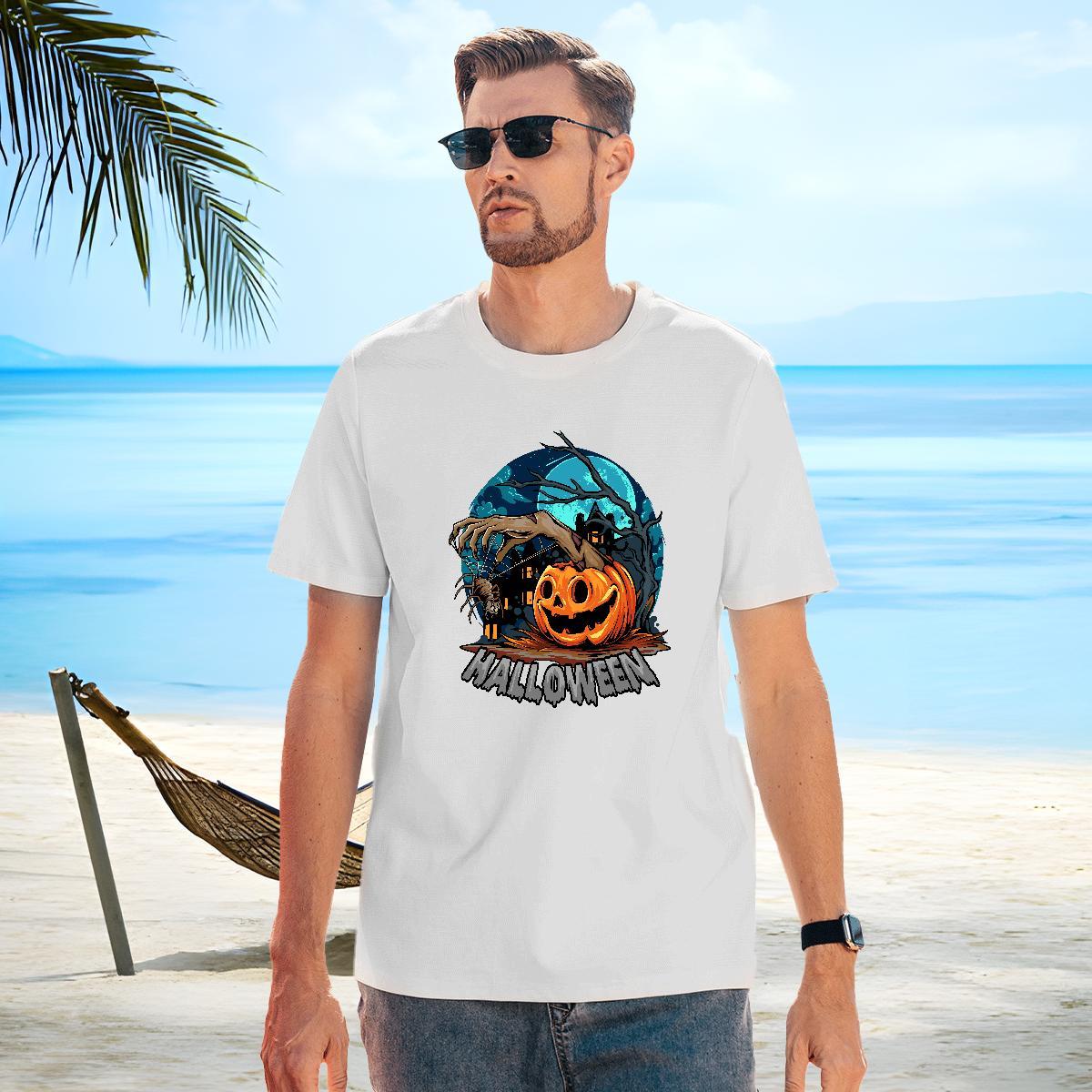 Cool Man T Shirts pumpkin Crew Neck Breathable Hip Hop Customized Print 100% Cotton 230g Couples T Shirts New Tops Tees