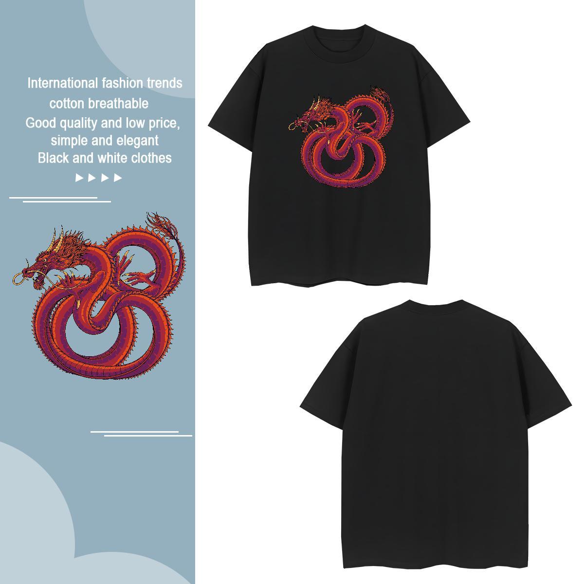 Cool dragon T Shirt For Man Summer Casual Mens Tshirts 230g 100% Cotton 2024 DIY Short Sleeve Soft Black Oversized Tops