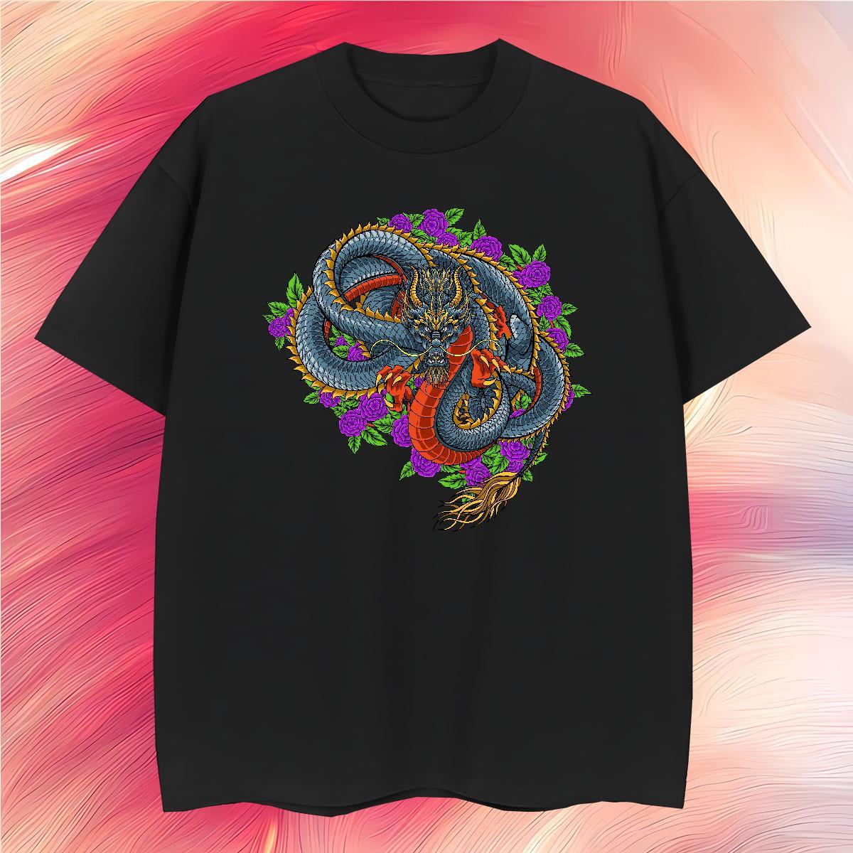 T-Shirts for Men 230g Cotton dragon Daily Outfit Breathable Short Sleeve Asian Size Men Tops Tees New Designer Cool Tops Shirt