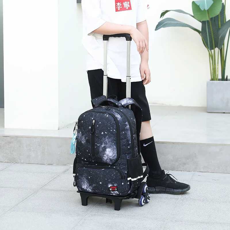 6 Wheels Rolling Backpacks for Boys Wheeled Bag Trolley Junior School Bags Travel Luggage Kids Bookbag mochil Y240820