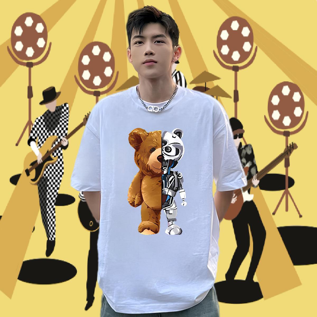 Brand Men Tshirts bear Outdoor 100% Cotton 230g Wear Crew Neck Breathable Free Shipping Man T Shirts Floral Print