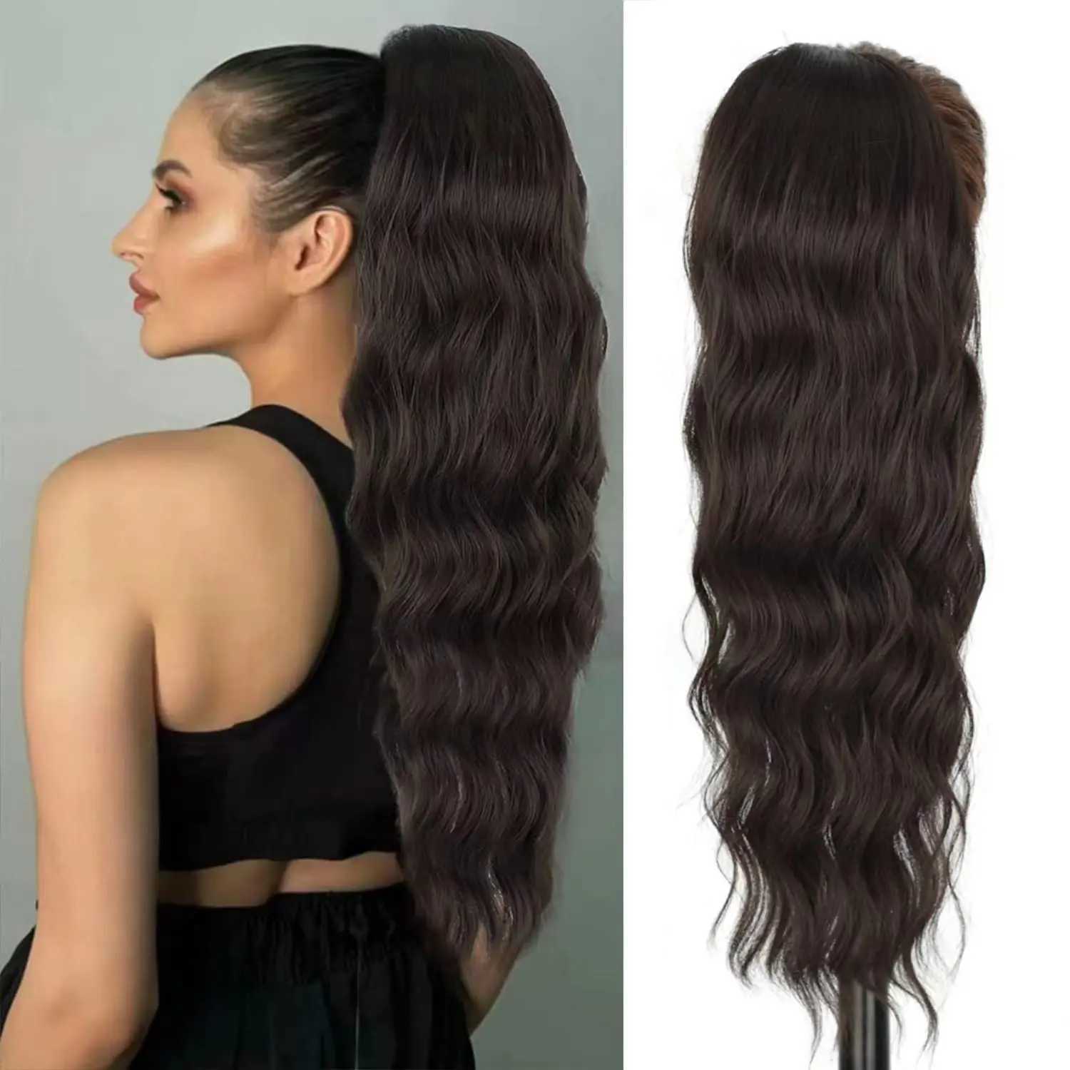 Synthetic fiber water tear long curly hair string ponytail W240817