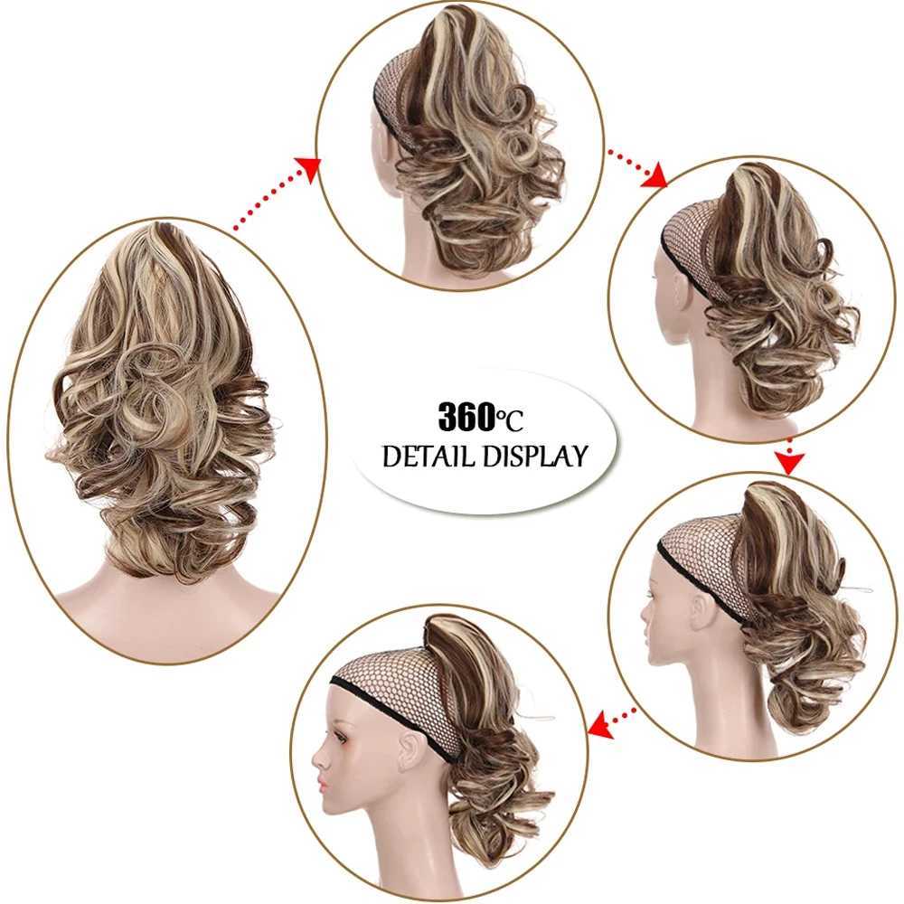 12 inch body wave claw clip in ponytail hair extension Wigs short curly synthetic ponytail female hair accessory W240817